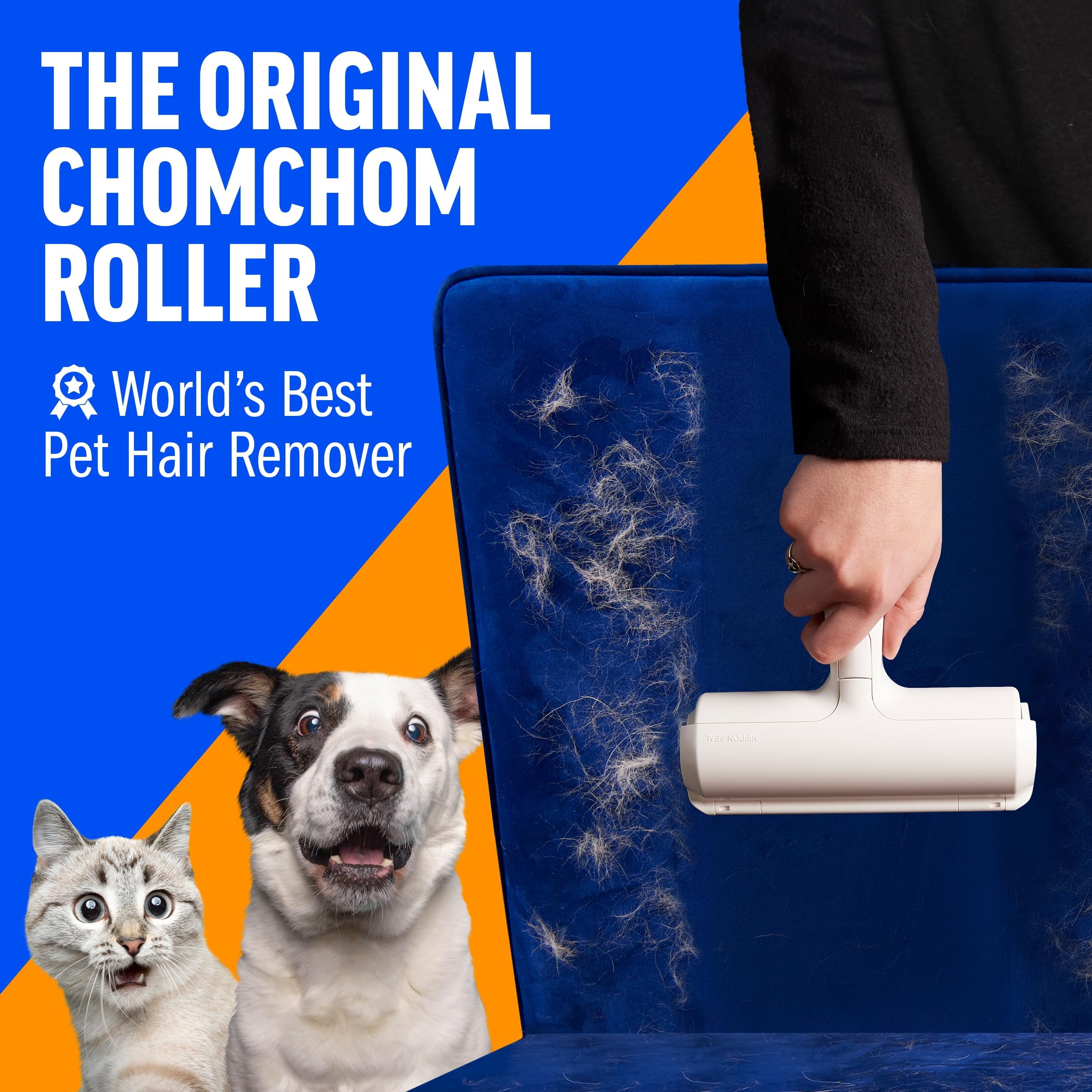 Chom Chom Roller Pet Hair Remover and Reusable Lint Roller - Chomchom Cat and Dog Hair Remover for Furniture, Couch, Carpet, Clothing and Bedding