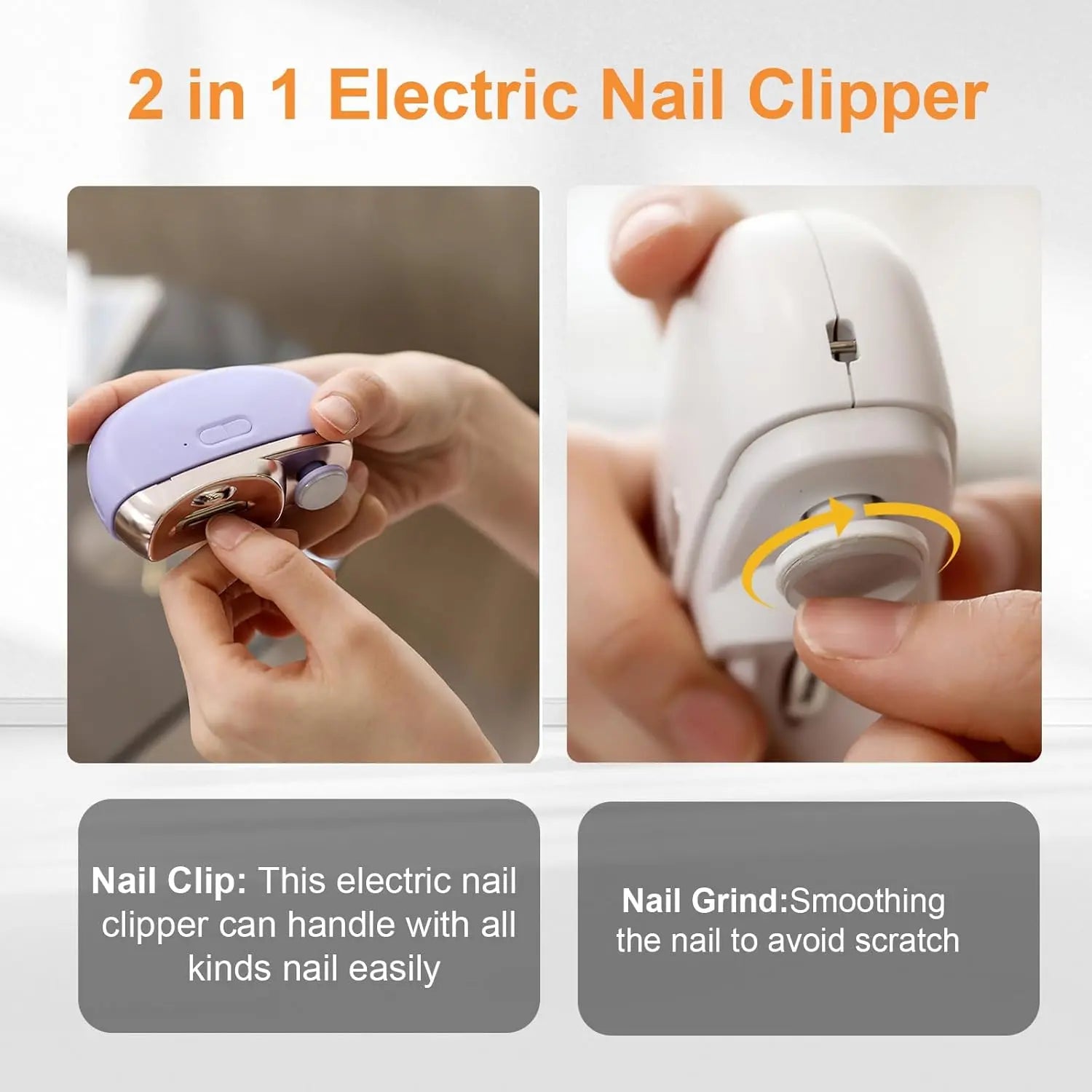Electric Nail Clippers, Three-In-One Automatic Electric Nails with Polishing, USB Rechargeable with Light Scissors, Portable LED Nail Trimmer