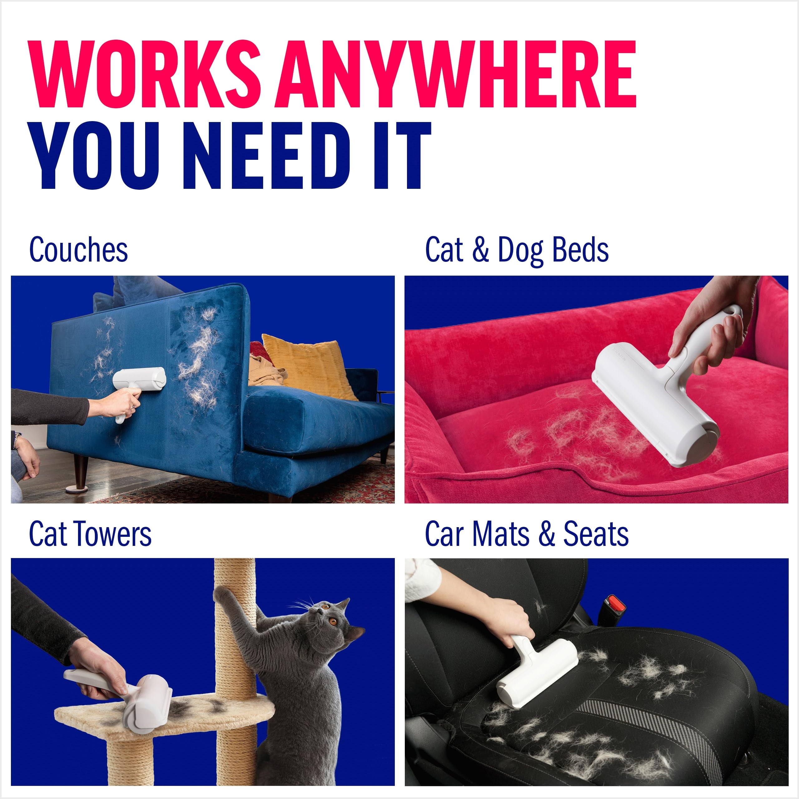 Chom Chom Roller Pet Hair Remover and Reusable Lint Roller - Chomchom Cat and Dog Hair Remover for Furniture, Couch, Carpet, Clothing and Bedding